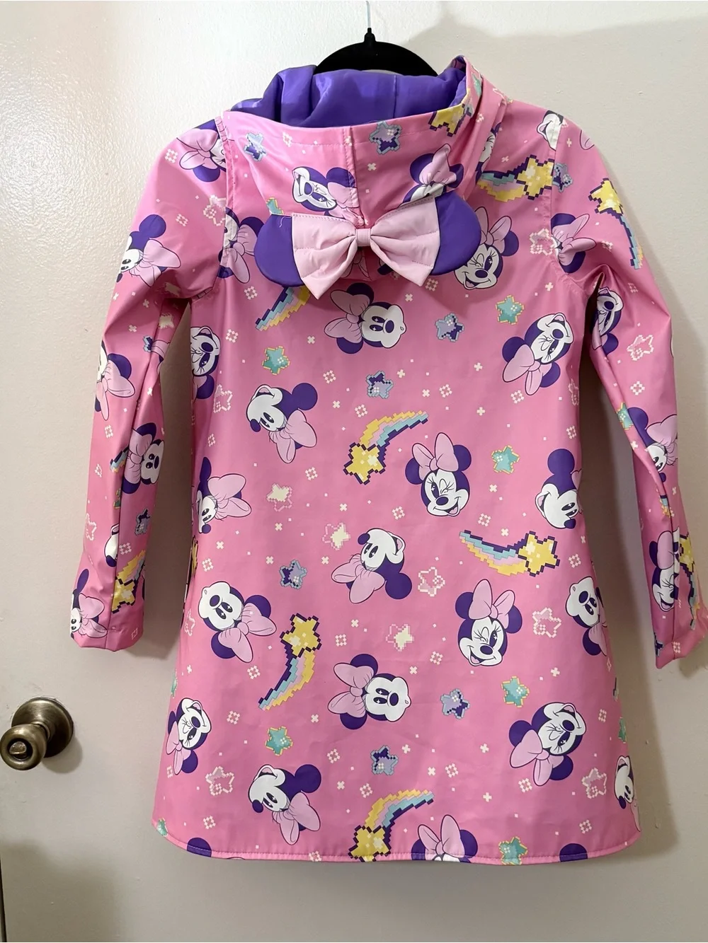 Disney Collection Minnie Mouse Hooded Rain Coat Bow Pink/Purple Girls 9/10
